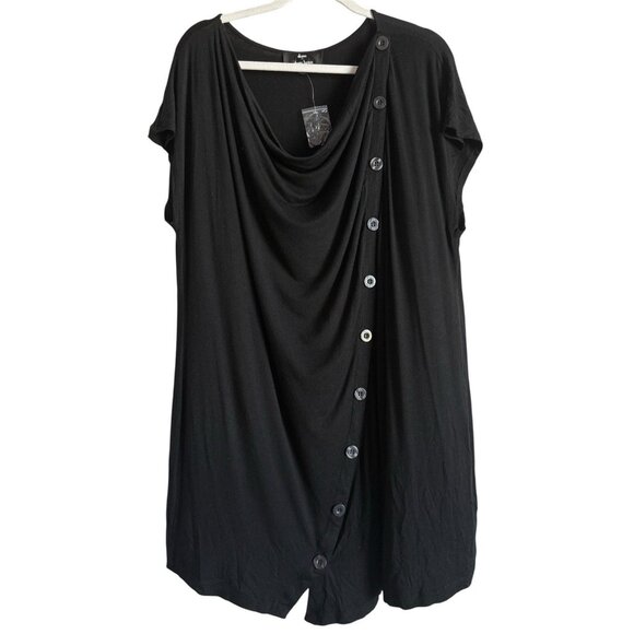 Dennis By Dennis Basso Black Scoop Neck Short Sleeve Button Dress Womens Size 2X - Picture 1 of 8